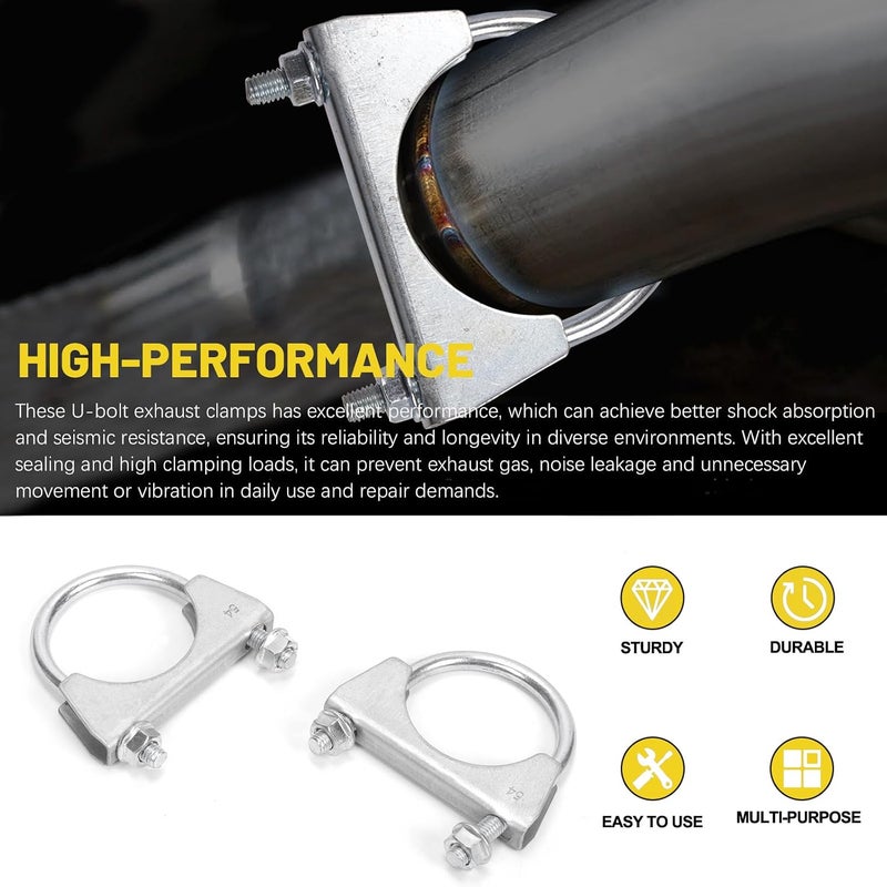 Mardatt 2Pcs 2-1/8"(54mm) Exhaust U Clamp, Muffler U-Bolt Clamps, U Bolt Saddle Exhaust Clamp, U Bolt Muffler Tip Exhaust Hook Exhaust Clip U Bolt Clamp for Exhaust System - Image 4