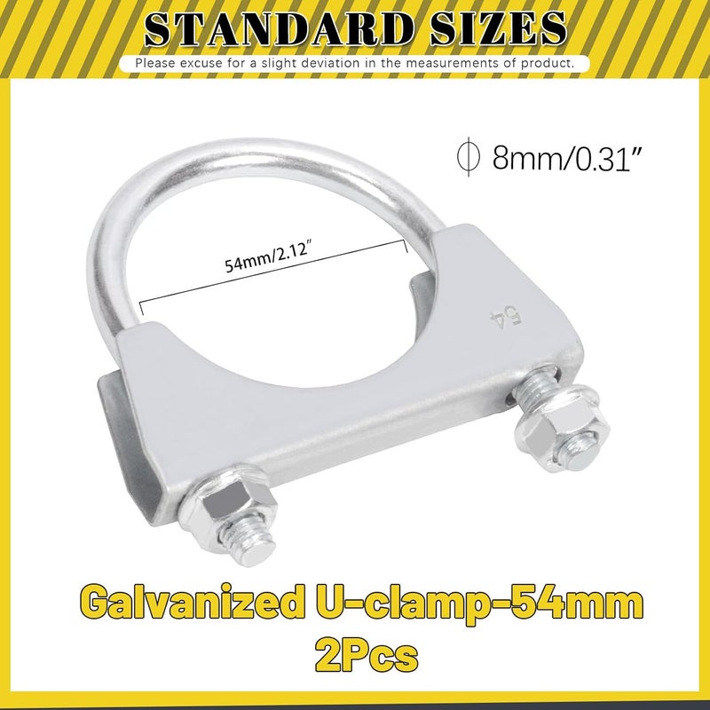 Mardatt 2Pcs 2-1/8"(54mm) Exhaust U Clamp, Muffler U-Bolt Clamps, U Bolt Saddle Exhaust Clamp, U Bolt Muffler Tip Exhaust Hook Exhaust Clip U Bolt Clamp for Exhaust System - Image 2