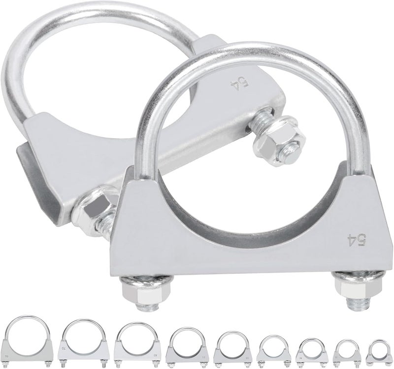 Mardatt 2Pcs 2-1/8"(54mm) Exhaust U Clamp, Muffler U-Bolt Clamps, U Bolt Saddle Exhaust Clamp, U Bolt Muffler Tip Exhaust Hook Exhaust Clip U Bolt Clamp for Exhaust System - Image 1