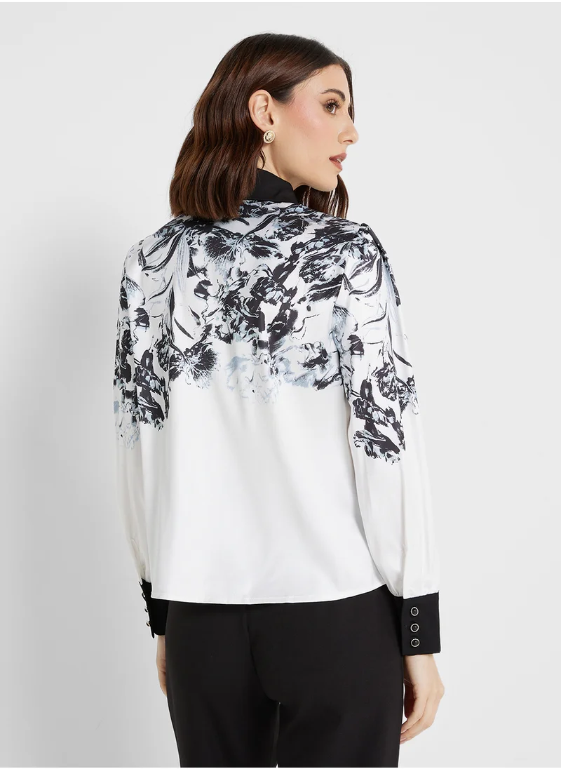 ELLA Printed Top With Tie Detail