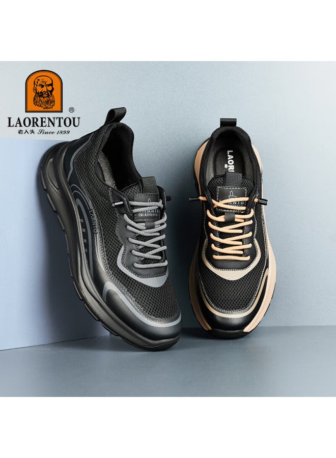 Laorentou Flyknit Shoes Spring Autumn Breathable Mesh Sports Casual Men's Lace-up Running Sneakers La79 Yellow Size 40