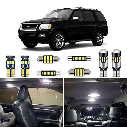 AUTOGINE طقم مصابيح LED داخلية بيضاء AUTOGINE لسيارة فورد إكسبلورر 2002 2003 2004 2005 2006 2007 2008 2009 2010، سطوع فائق 6000K، طقم مصابيح LED داخلية + أداة تركيب - Image 1