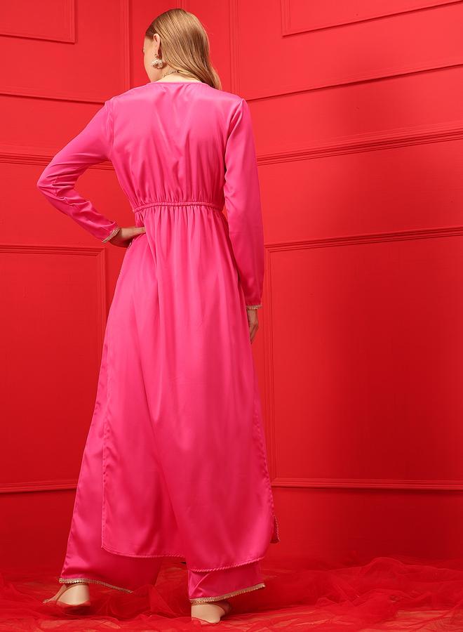 اندو ستريت ستريت  ساري في-نيك كيرتا مستقيمة مع طقم بالازو - Image 5