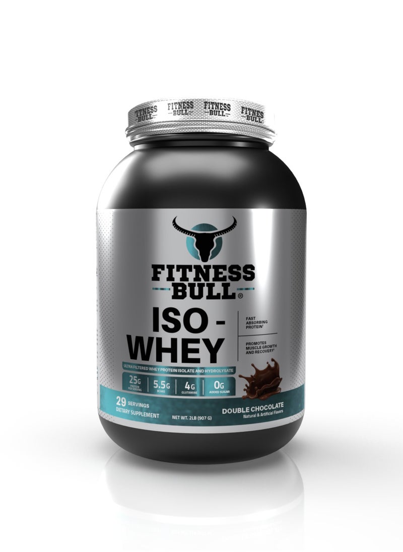 FITNESS BULL - ISO-Whey Double Chocolate Ultra Filtered Whey Protein Isolate and Hydrolysate Fast Absorbing Protein Promoted Muscle Growth and Recovery Dietary Supplement 29 Servings 907 g - Image 1