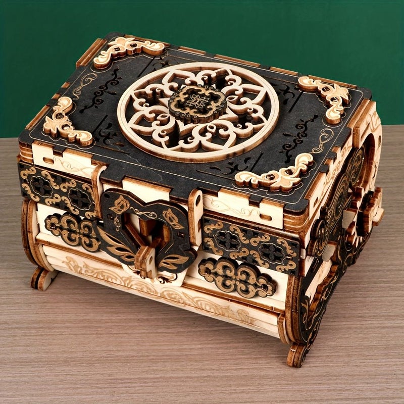 ميكانيكي ثلاثي الأبعاد (لغز خشبي) صندوق مجوهرات، صندوق خواتم زفاف يُجمّع يدويًا، لا يحتاج إلى طاقة، الموديل JPZBH02B - Image 5