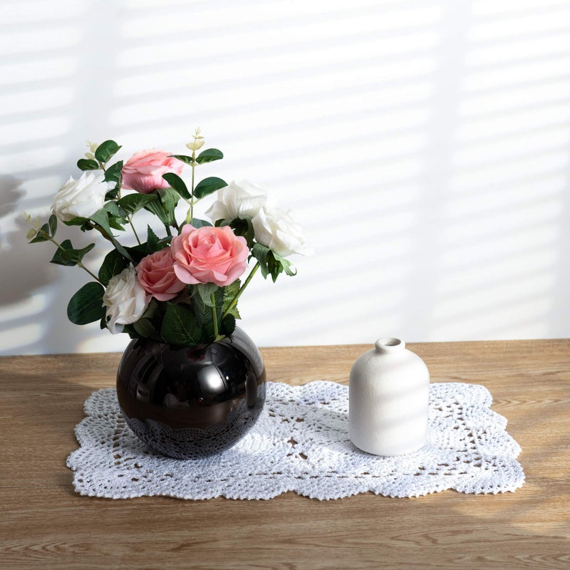 Eiyye 2-Pieces Handmade Cotton Crochet Doilies Rectangle Lace Table Crochet Placemats 10.6x16.9 Inch (White) - Image 3
