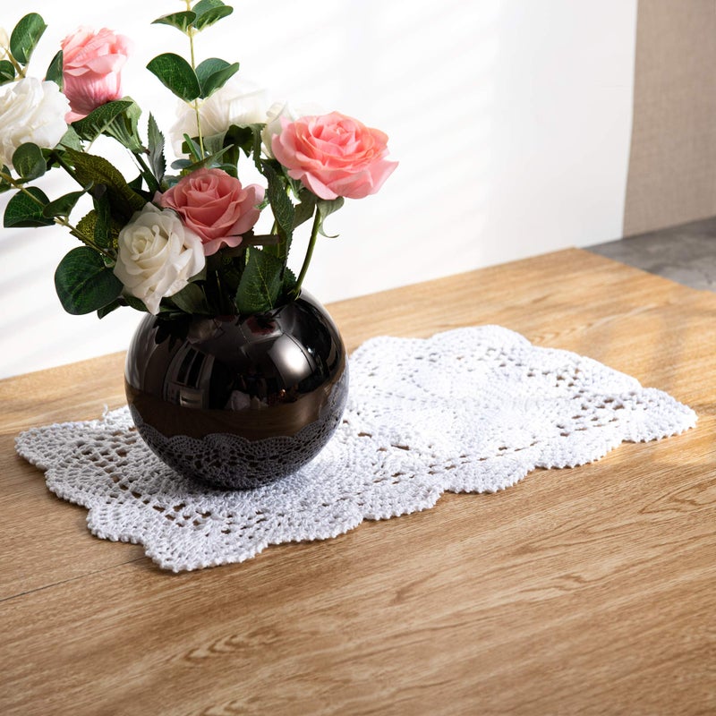 Eiyye 2-Pieces Handmade Cotton Crochet Doilies Rectangle Lace Table Crochet Placemats 10.6x16.9 Inch (White) - Image 4
