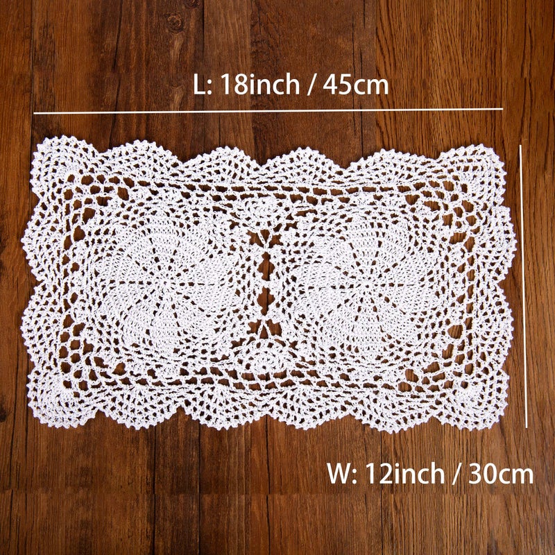 Eiyye 2-Pieces Handmade Cotton Crochet Doilies Rectangle Lace Table Crochet Placemats 10.6x16.9 Inch (White) - Image 2