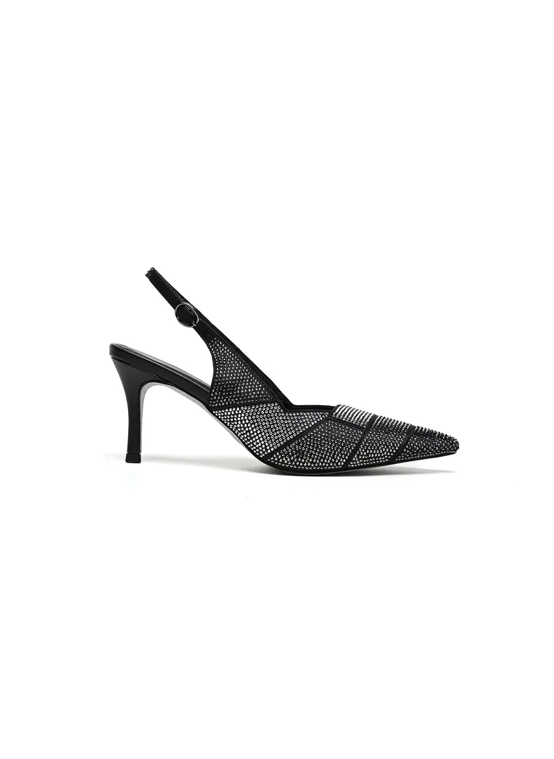 كيوبل high-heeled embellished slingback shoe