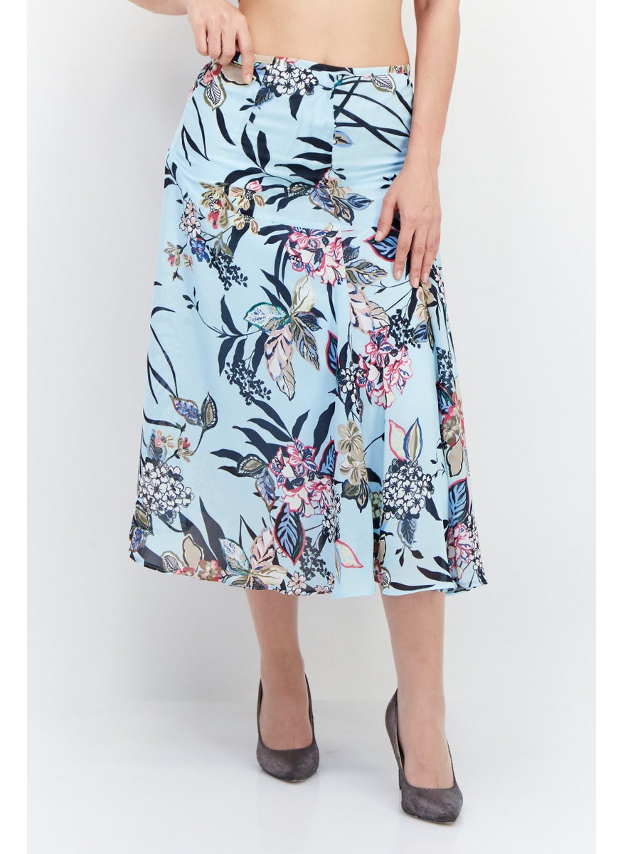 GERRY WEBER Women Allover Print Midi Skirt, Blue Combo  - Image 1