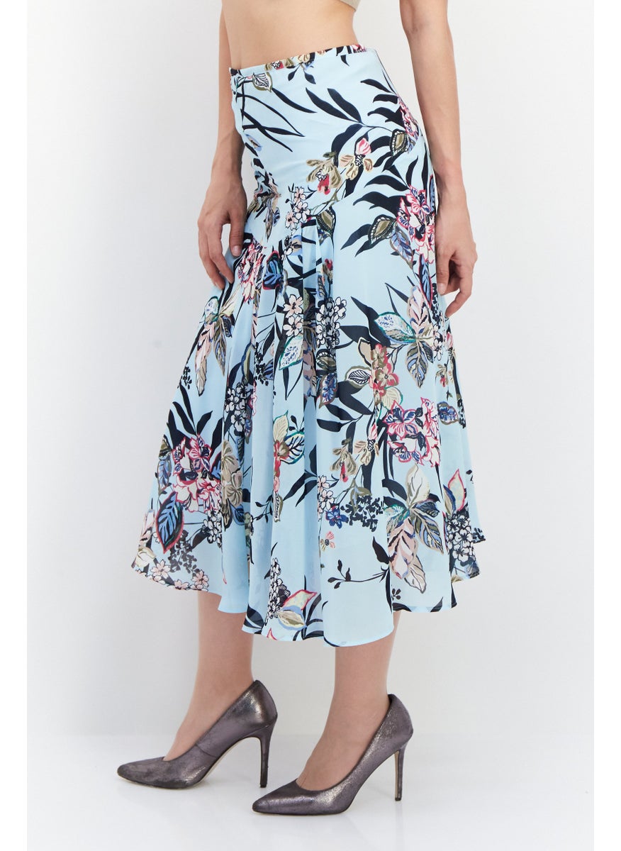 GERRY WEBER Women Allover Print Midi Skirt, Blue Combo  - Image 3
