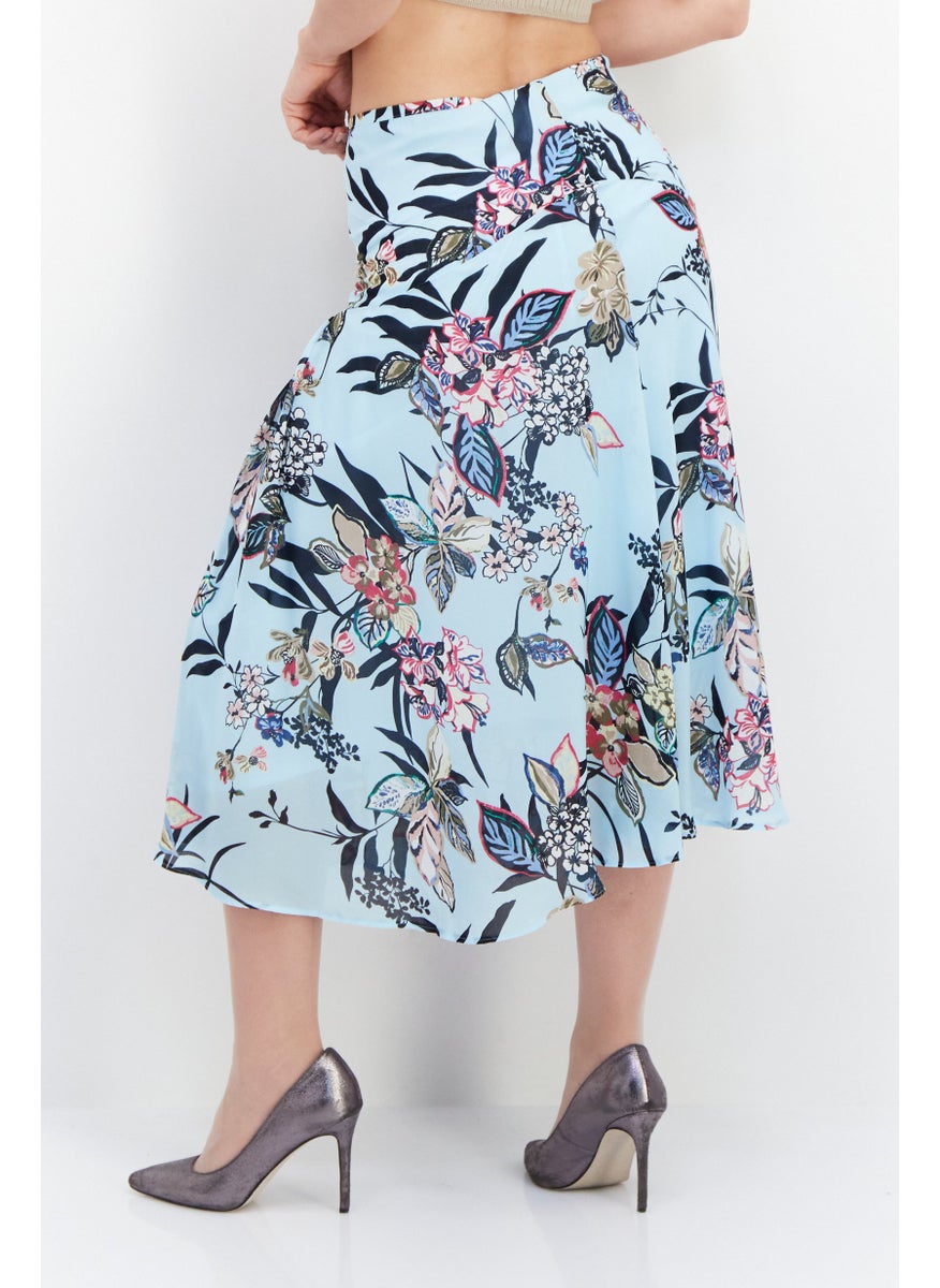 GERRY WEBER Women Allover Print Midi Skirt, Blue Combo  - Image 2