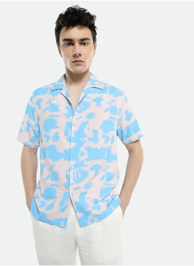 Dennis Lingo Relaxed Fit Blue Shirt For Men Poly Printed Fabric Pattern Collar Half Sleeves Casual Look