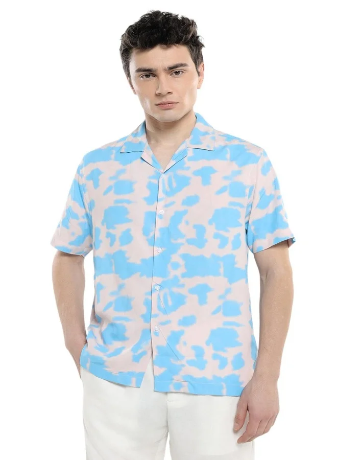 Dennis Lingo Relaxed Fit Blue Shirt For Men Poly Printed Fabric Pattern Collar Half Sleeves Casual Look