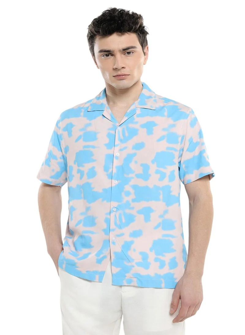 Dennis Lingo Relaxed Fit Blue Shirt For Men Poly Printed Fabric Pattern Collar Half Sleeves Casual Look