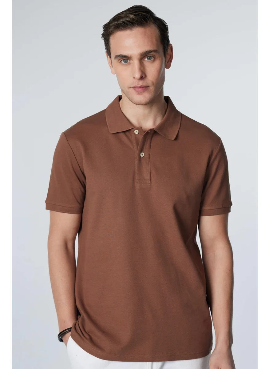 تودورس Men's Slim Fit Narrow Cut 100% Cotton Plain Pique Brown Polo Collar T-Shirt