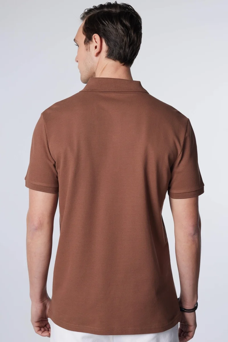 تودورس Men's Slim Fit Narrow Cut 100% Cotton Plain Pique Brown Polo Collar T-Shirt