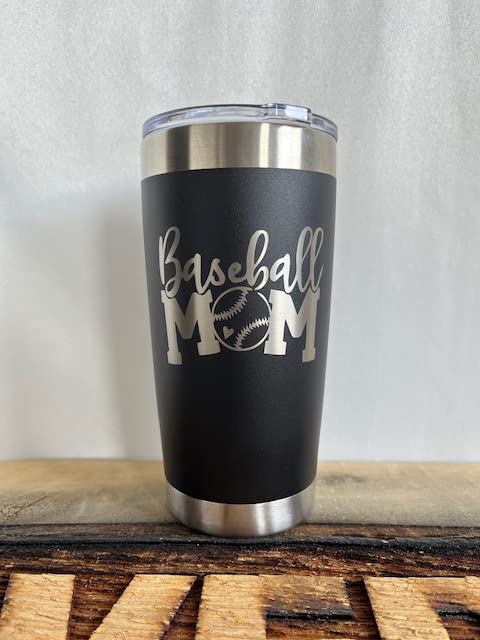 Maverick Advantage Maverick Advantage Baseball Mom Tumbler  20 oz Black w Sliding Lock Lid Gift 
