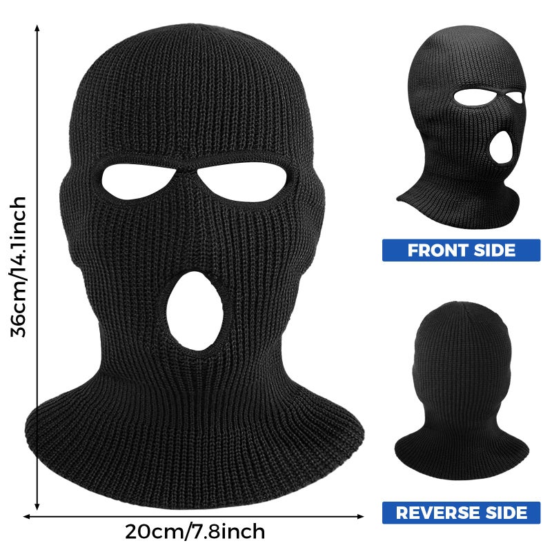 AURUZA 3 Hole Winter Knitted Mask, Full Face Cover Ski Scarf Mask Warm Balaclava for Adult Skiing, Motorcycle, UV Protection, Wind Protection 1234 Black - Image 3