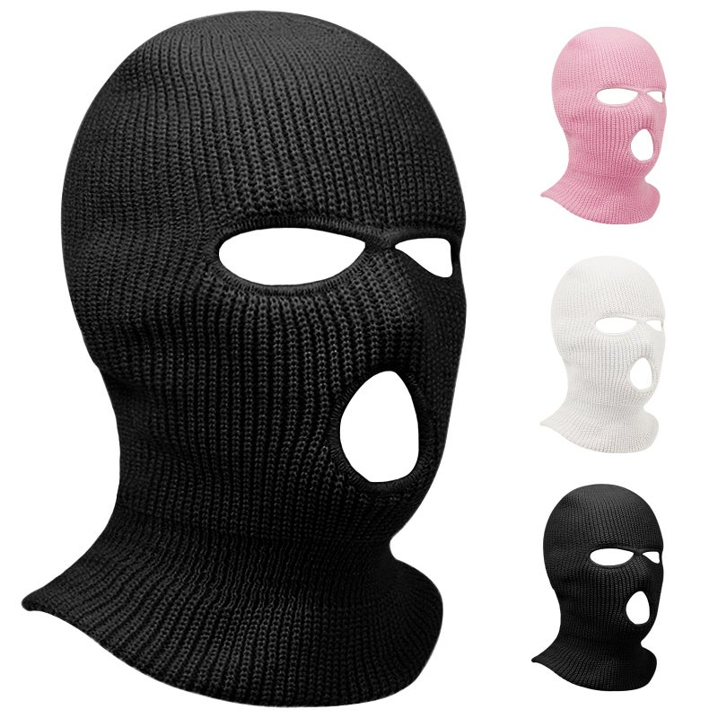 AURUZA 3 Hole Winter Knitted Mask, Full Face Cover Ski Scarf Mask Warm Balaclava for Adult Skiing, Motorcycle, UV Protection, Wind Protection 1234 Black - Image 1