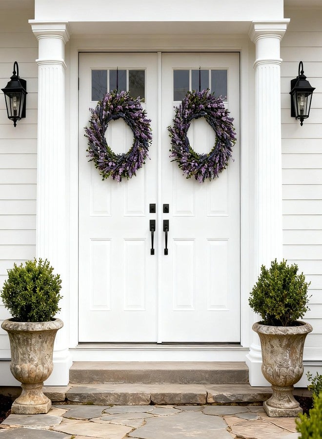 Egolot 26 Inch Purple Lavender Flower Wreath for Front Door, Spring Summer Forsythia Lavender Flowers Wreath for Indoor and Outdoor Decor, Rustic and Farmhouse Purple for Home - Image 4