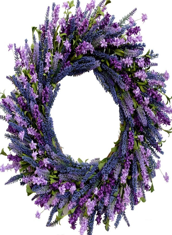 Egolot 26 Inch Purple Lavender Flower Wreath for Front Door, Spring Summer Forsythia Lavender Flowers Wreath for Indoor and Outdoor Decor, Rustic and Farmhouse Purple for Home - Image 1