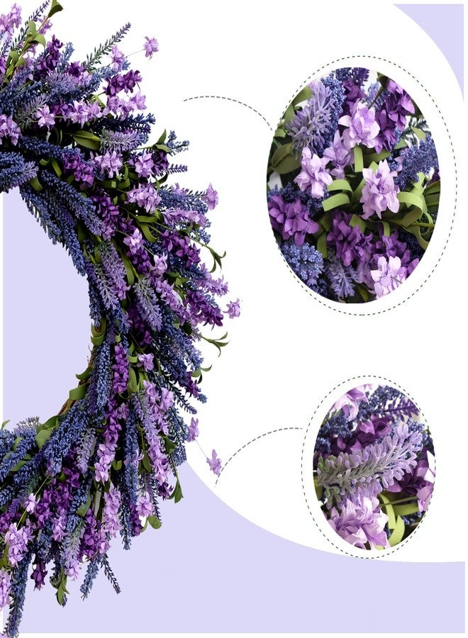 Egolot 26 Inch Purple Lavender Flower Wreath for Front Door, Spring Summer Forsythia Lavender Flowers Wreath for Indoor and Outdoor Decor, Rustic and Farmhouse Purple for Home - Image 2