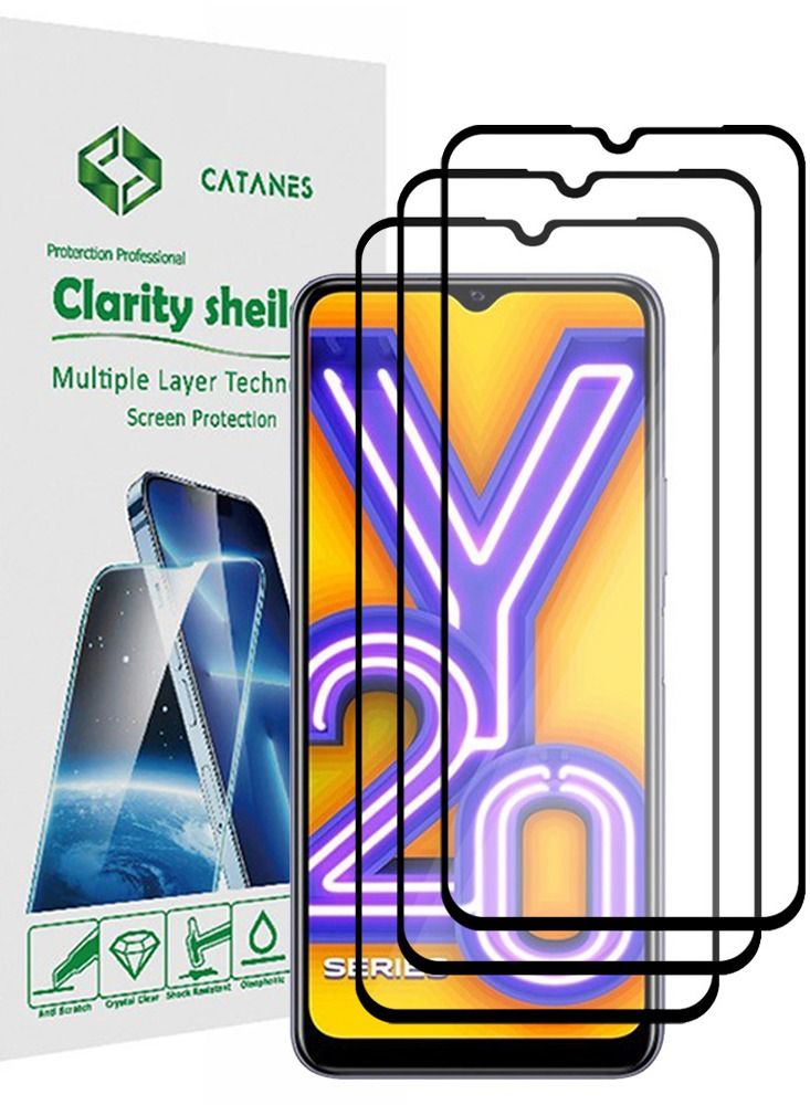 CATANES 3 Pack For Vivo Y20 Screen Protector Tempered Glass Full Glue Back - Image 1