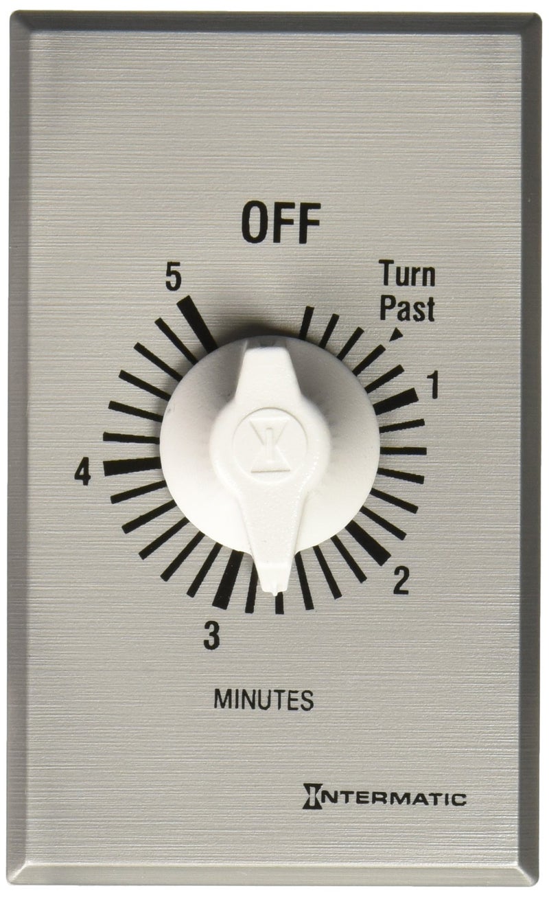 Intermatic FF5M 5-Minute Spring Loaded Wall Timer SPST No Hold - Enhance Energy Efficiency with Universal Compatibility - Automatic Timer for Effortless Control, Brushed Metal Finish - Image 1