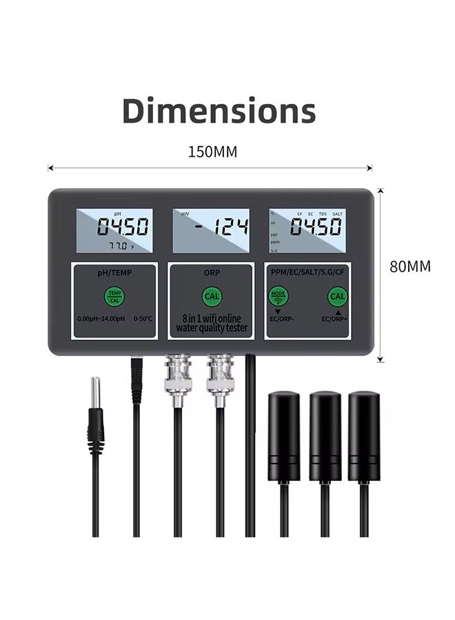 Online Water Quality Tester pH/ORP/EC/TDS/SALT/S.G/CF/Temperature APP Tester 8-in-1 WIFI and Data Transfer for Pools Aquariums - Image 3