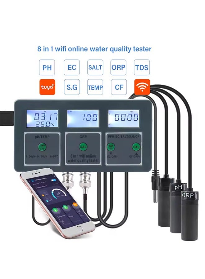 Online Water Quality Tester pH/ORP/EC/TDS/SALT/S.G/CF/Temperature APP Tester 8-in-1 WIFI and Data Transfer for Pools Aquariums - Image 4