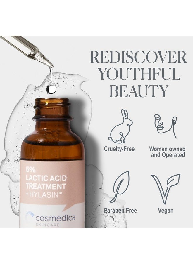 Cosmedica Skincare - 5% Lactic Acid Treatment Hylasin Aha Hyaluronic Acid Gentle Exfoliator Dark Spot Corrector Antiaging Face Peel Brightening Treatment For Dull Hyperpigmented Skin 1 Oz (30Ml) - Image 1