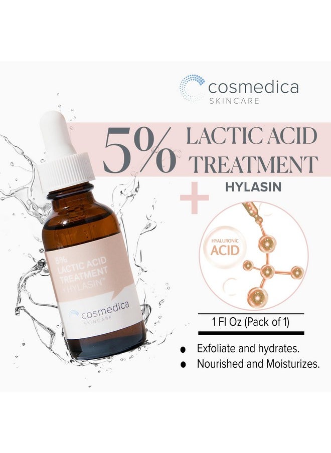 Cosmedica Skincare - 5% Lactic Acid Treatment Hylasin Aha Hyaluronic Acid Gentle Exfoliator Dark Spot Corrector Antiaging Face Peel Brightening Treatment For Dull Hyperpigmented Skin 1 Oz (30Ml) - Image 1