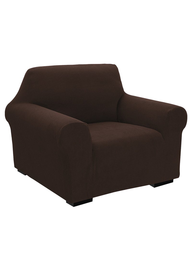 فابينني غطاء أريكة عالي التمدد بمقعد واحد، غطاء أريكة من القماش الناعم المصقول، تغطية كاملة رائعة لحماية الأثاث، غطاء منزلق، مقعد واحد يناسب الأريكة القياسية والأريكة القابلة للاستلقاء مقاس 80-120 سم بني - Image 2