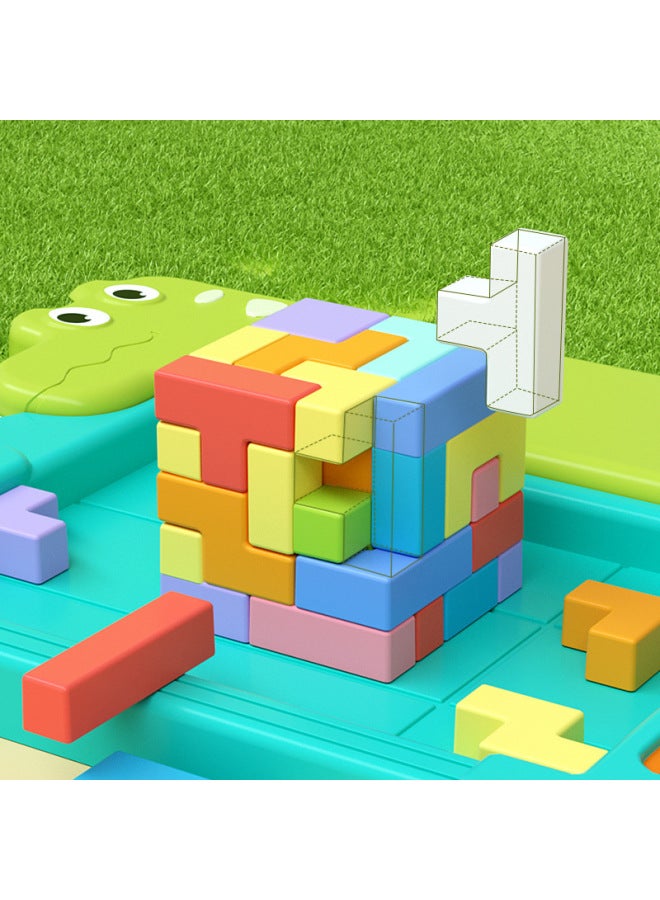 Tetris Puzzle Early Fun Game Toddler Development Intelligence Kindergarten 3 + Children's Games-Color:Tetris Building Blocks 【pink】 Crocodile - Image 5