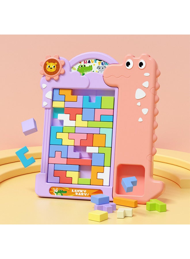 Tetris Puzzle Early Fun Game Toddler Development Intelligence Kindergarten 3 + Children's Games-Color:Tetris Building Blocks 【pink】 Crocodile - Image 1