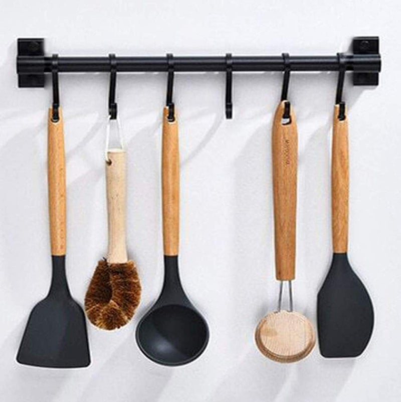 Plantex Stainless Steel Cloth Hanger Wall Mounted with Hanging Hooks - Hook Rail for Bathroom/Kitchen Accessories (Black) - Image 1