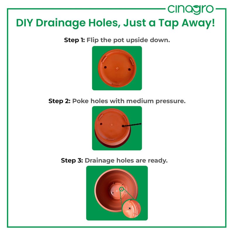 CINAGRO Plastic Round Pot, 10 inch - Pack of 6, Fits 8.2 inch Bottom Tray, Gamla Pot, UV Protected Planter, Heavy-Duty, Durable Plant Container, Gamla for Indoor Home Decor & Outdoor Garden - Image 3