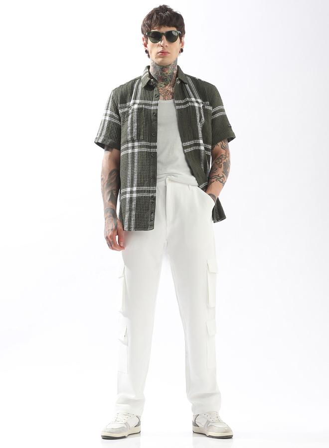 HIGH STAR Off-white Trousers Solid Button Woven Full Cargo Mid-Rise for Men – Make every day iconic - Image 1