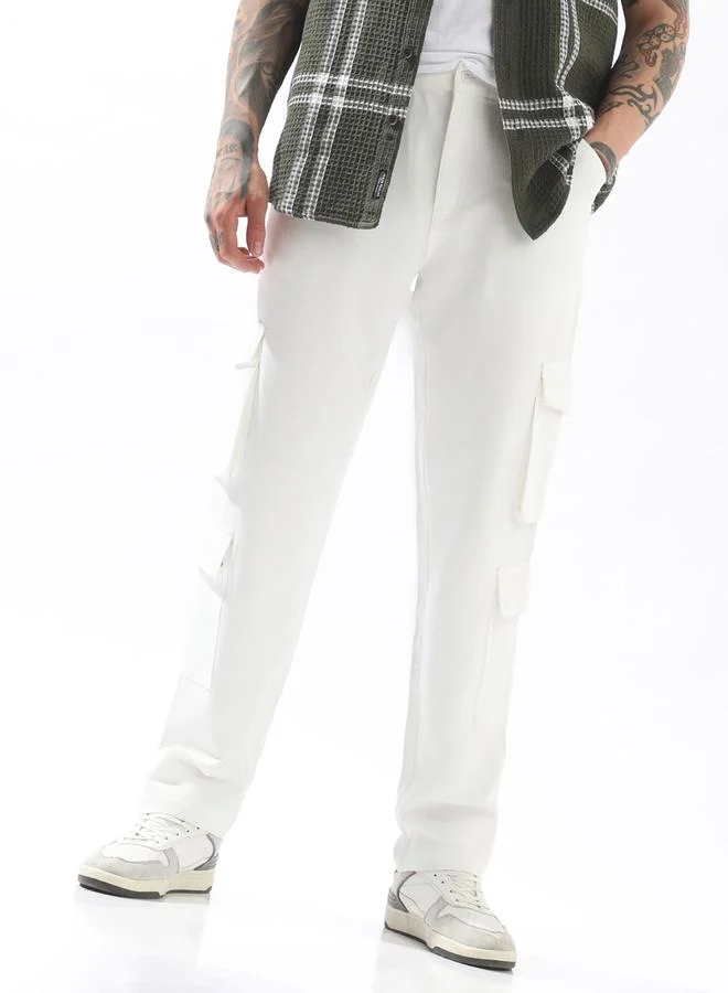 HIGH STAR Off-white Trousers Solid Button Woven Full Cargo Mid-Rise for Men – Make every day iconic