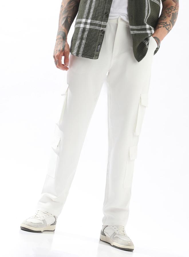 HIGH STAR Off-white Trousers Solid Button Woven Full Cargo Mid-Rise for Men – Make every day iconic - Image 2