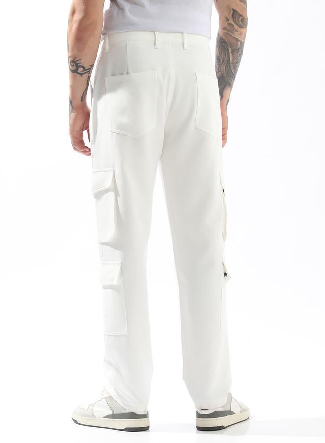 HIGH STAR Off-white Trousers Solid Button Woven Full Cargo Mid-Rise for Men – Make every day iconic - Image 5