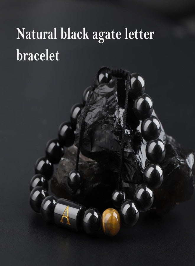 SKYBD Initials Bracelet for Men,10mm Handmade Pure Natural Black Onyx Tiger Eye Letter Link Bracelet Meaningful Bracelet, Birthday Graduation Gifts for Husband/Boyfriend/Dad/Son - Image 5