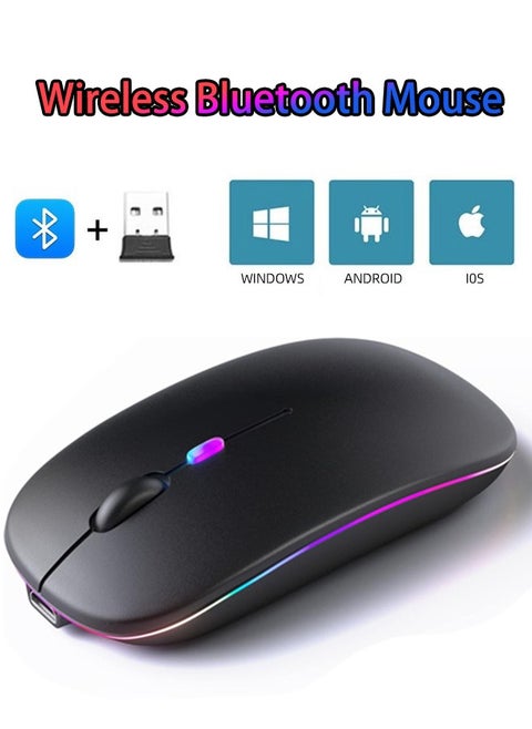 Ultra-Thin Wireless Bluetooth Mouse ,Bluetooth 5.1 + USB, 2.4G Rechargeable 500.0 mAh Wireless Silent Mouse Ergonomic Design 3 Adjustable DPI