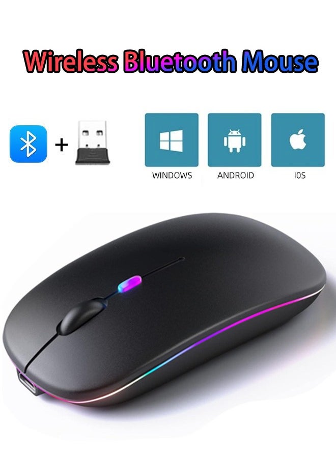 Ultra-Thin Wireless Bluetooth Mouse ,Bluetooth 5.1 + USB, 2.4G Rechargeable 500.0 mAh Wireless Silent Mouse Ergonomic Design 3 Adjustable DPI