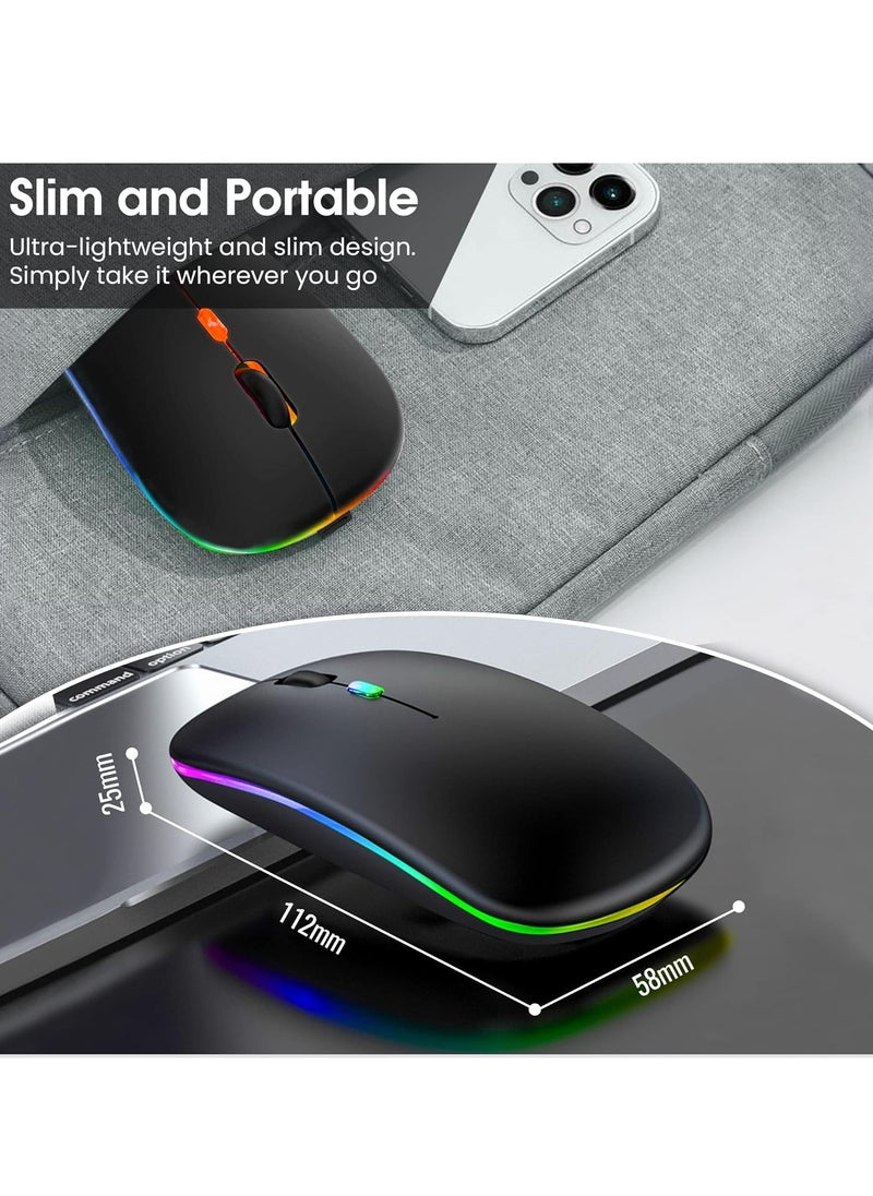 Ultra-Thin Wireless Bluetooth Mouse ,Bluetooth 5.1 + USB, 2.4G Rechargeable 500.0 mAh Wireless Silent Mouse Ergonomic Design 3 Adjustable DPI