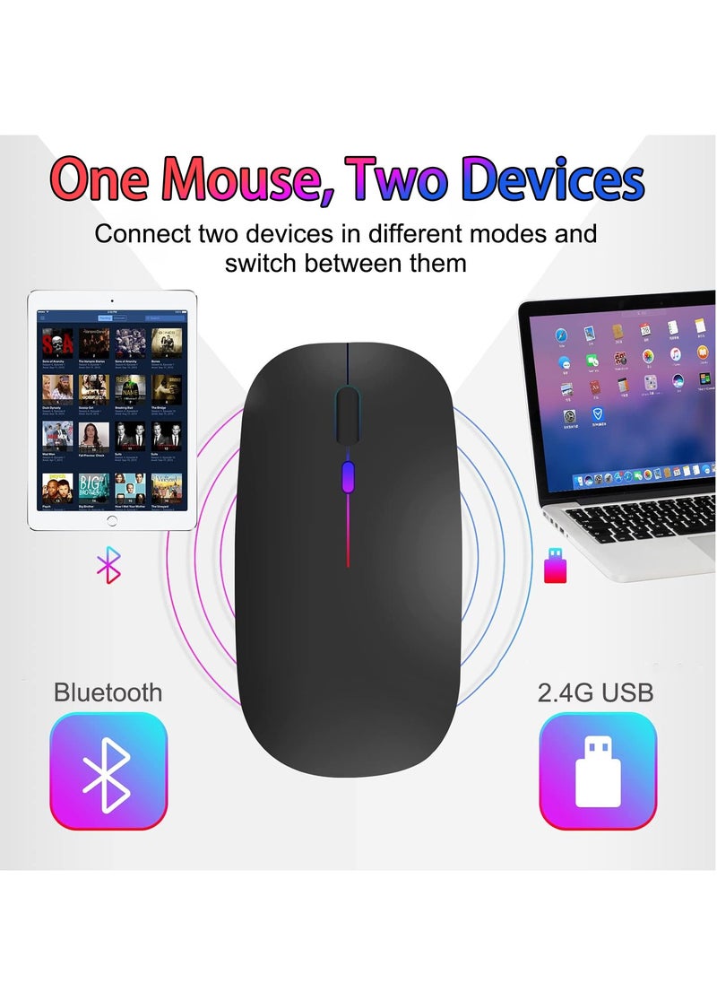 Ultra-Thin Wireless Bluetooth Mouse ,Bluetooth 5.1 + USB, 2.4G Rechargeable 500.0 mAh Wireless Silent Mouse Ergonomic Design 3 Adjustable DPI