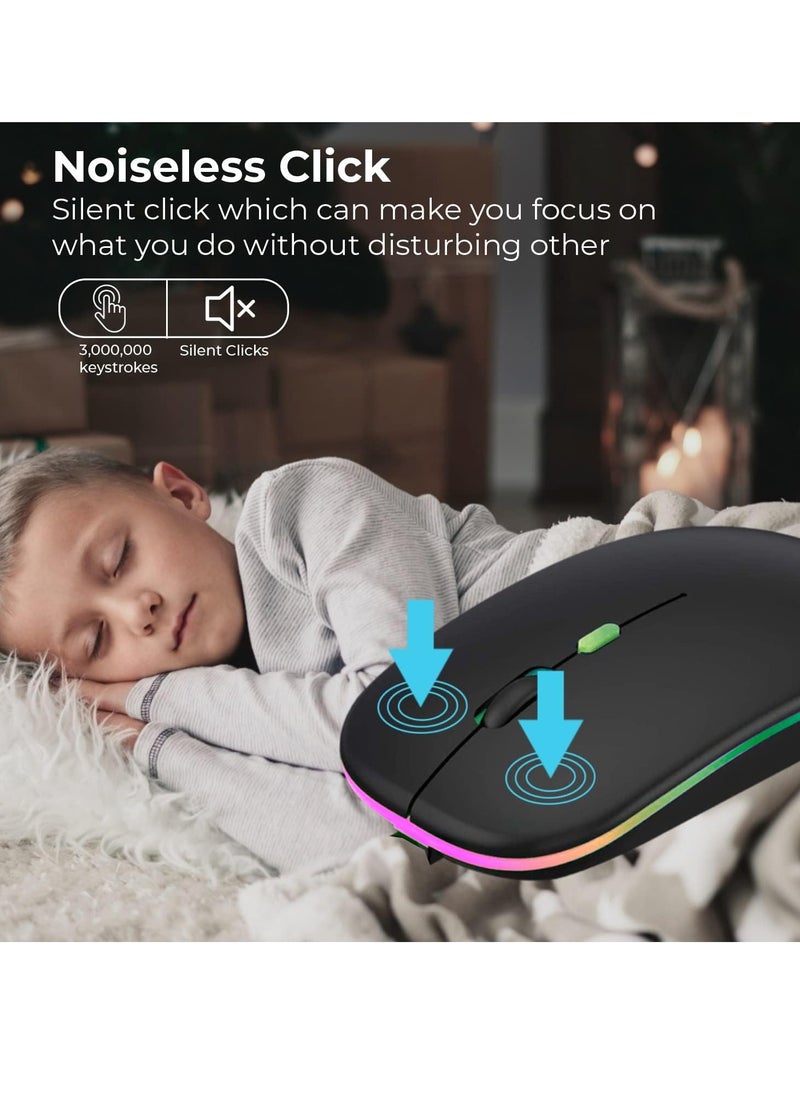 Ultra-Thin Wireless Bluetooth Mouse ,Bluetooth 5.1 + USB, 2.4G Rechargeable 500.0 mAh Wireless Silent Mouse Ergonomic Design 3 Adjustable DPI