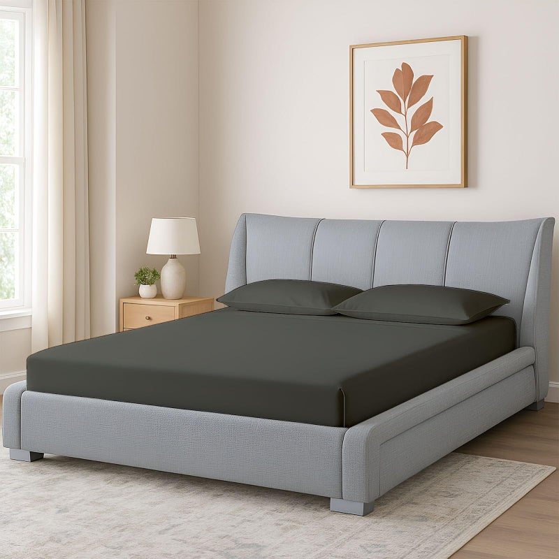 Shreem Linen Queen Waterbed Sheets 4Piece 100 Egyptian Cotton Attached Sheet Set with 15 Deep Pocket Soft  Breathable Bedsheets for Water Beds Dark Grey Solid