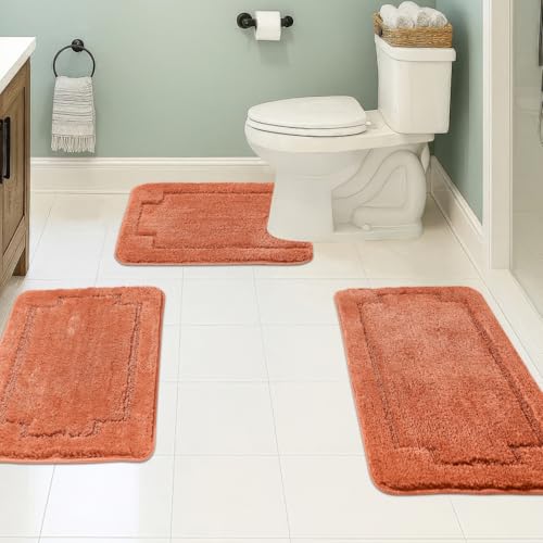 CNNJ Bath Rugs Set 3 Pieces Bathroom Mat Soft Absorbent Plush Shaggy Soft Floor Non Slip Shower Bath Tub Machine Washable (Spice-ser, 20"x32"/20"x20"/17"x24") - Image 1